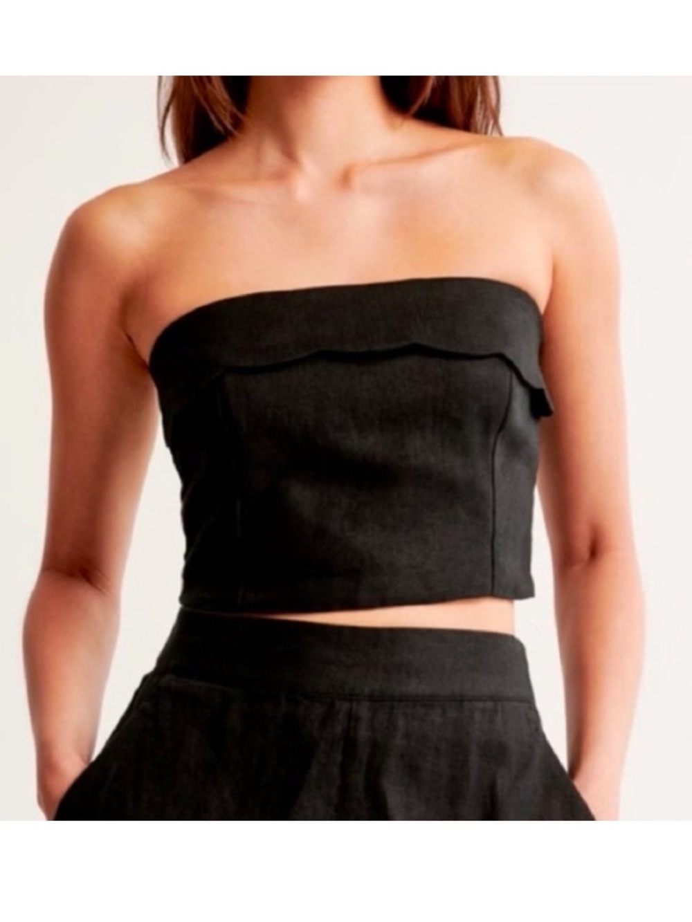 Abercrombie & Fitch Black Strapless Linen Top